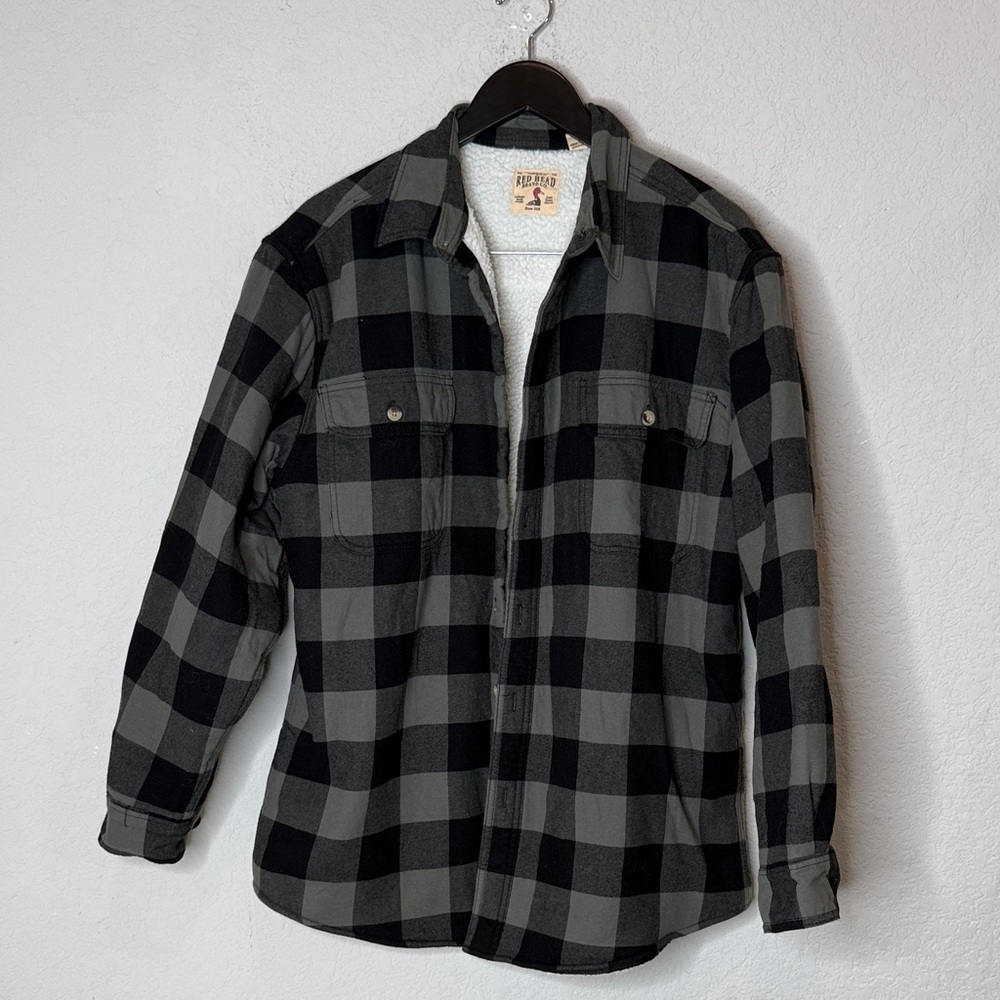 Red Head Checkered Shirt Jacket sherpa lined - Black and Gray size L